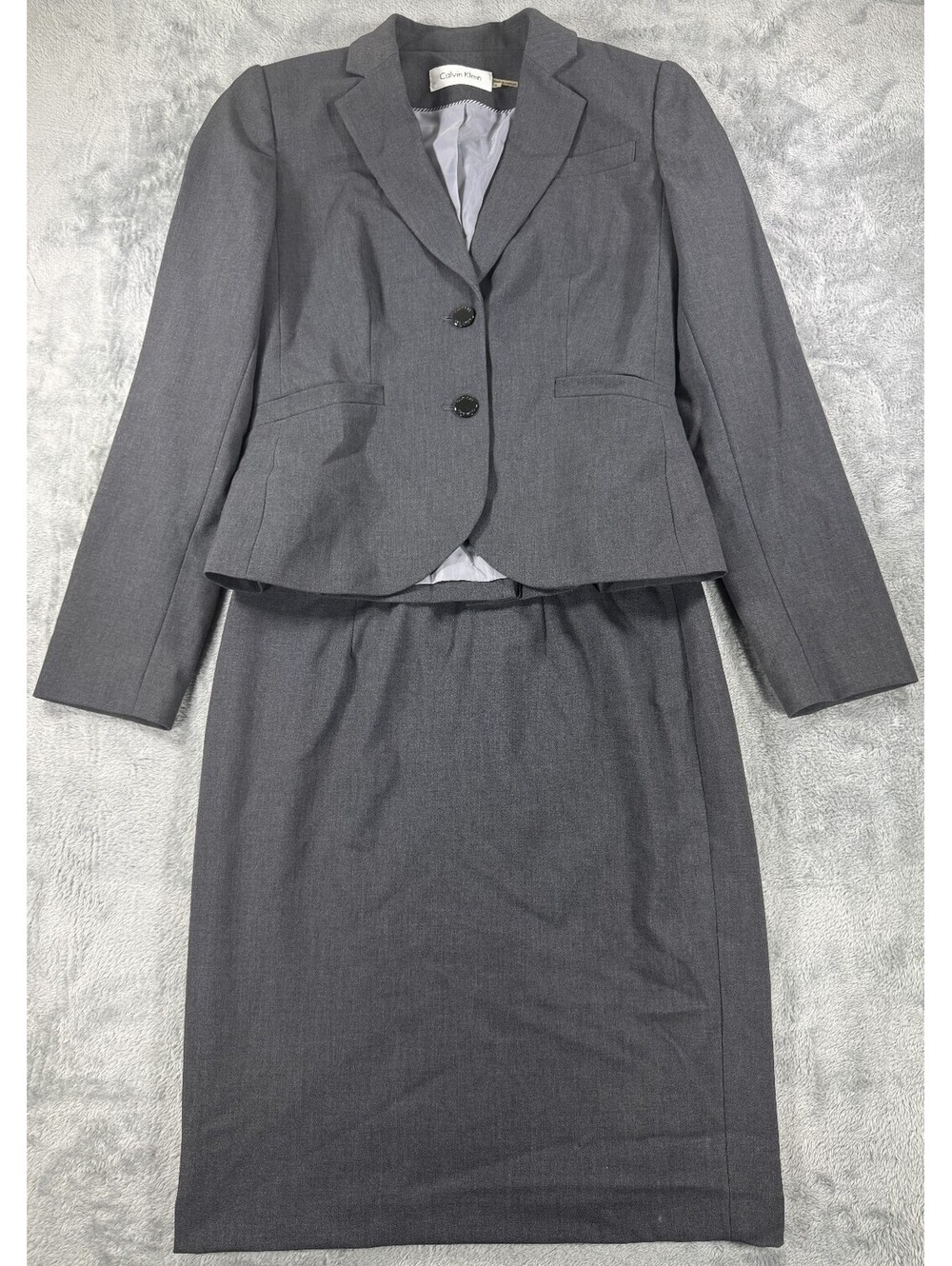 Calvin Klein Women’s 2-Piece Office Pencil Skirt Suit Set Charcoal Grey Size 4